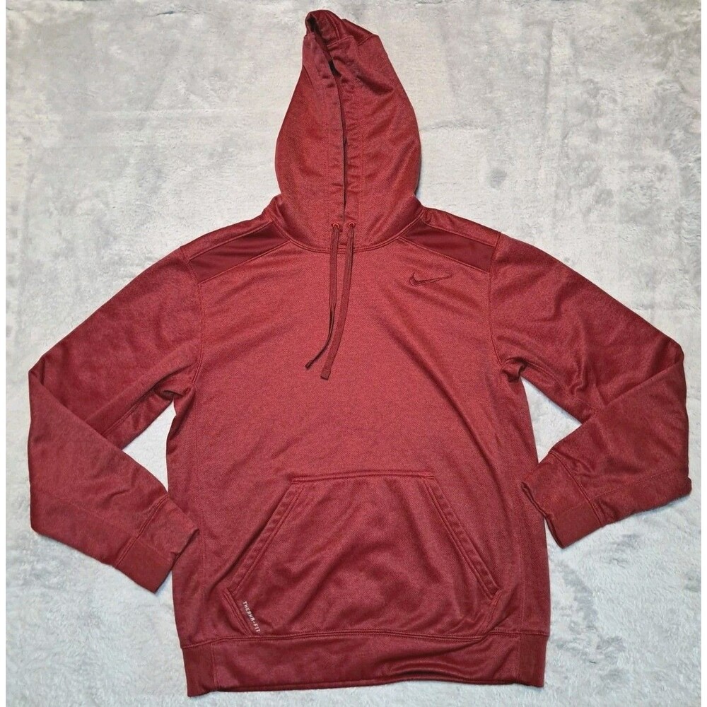 Nike Hoodie Red Therma Fit Pullover Training Long Sleeve Swoosh Mens Small
